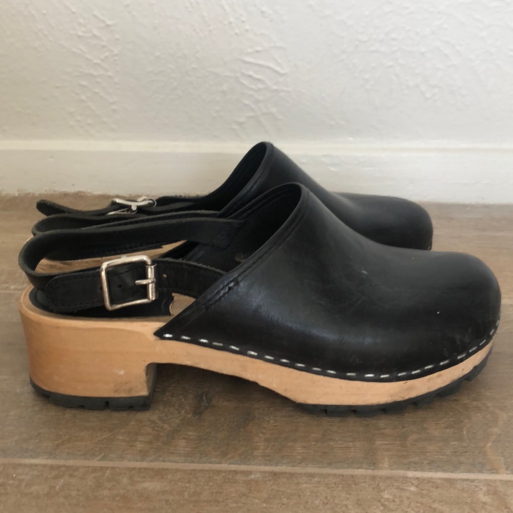 Black Swedish Hasbeens Strap-back Clogs